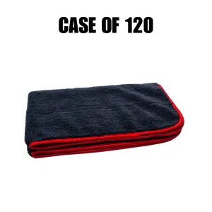 16" x 24" Silk Edge Microfiber Towels (Black/Red) [Case of 120]