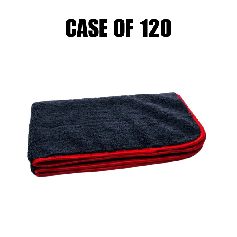 16" x 24" Silk Edge Microfiber Towels (Black/Red) [Case of 120]