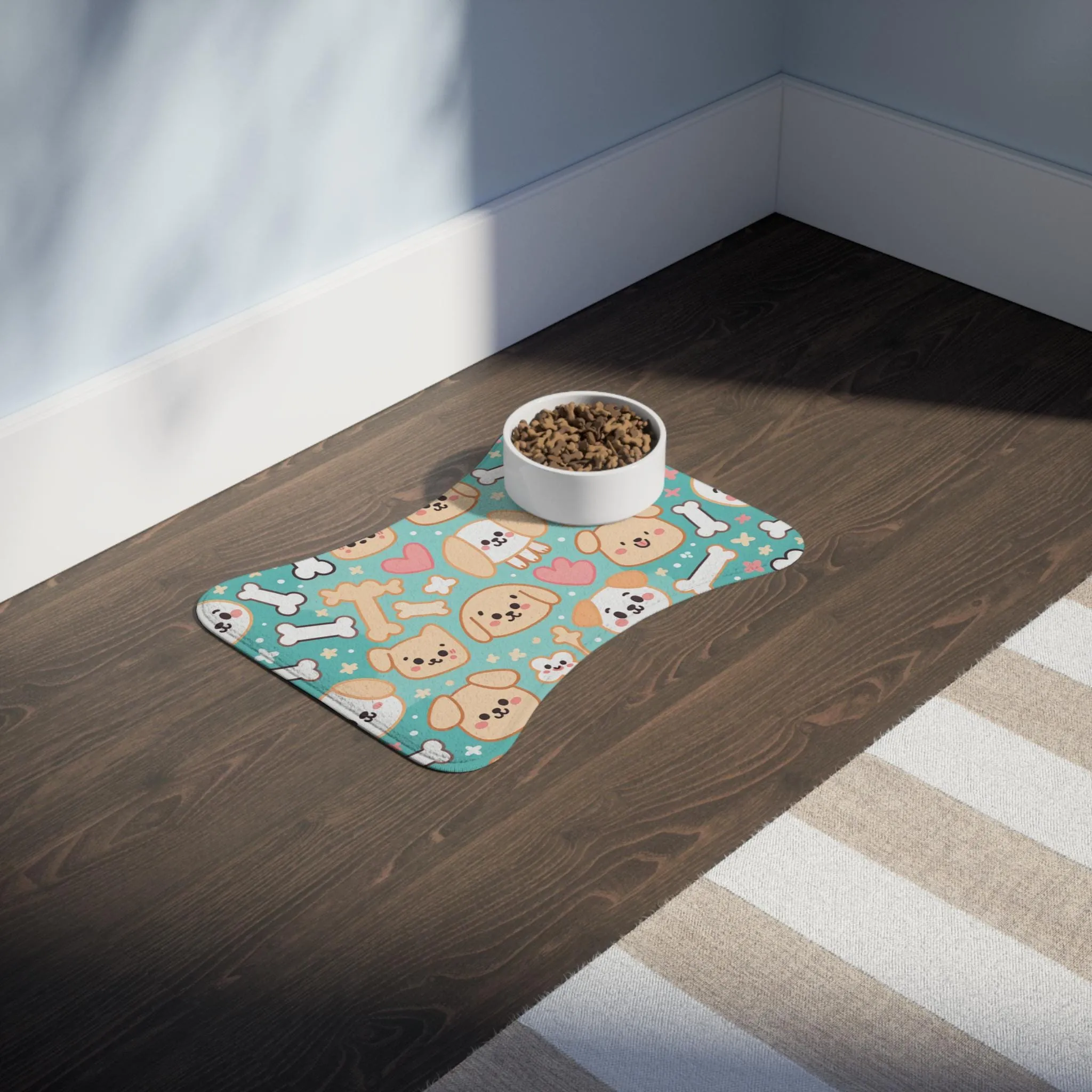 Cute Dogs and Bones Pet Feeding Mat Non-Slip and Easy to Clean