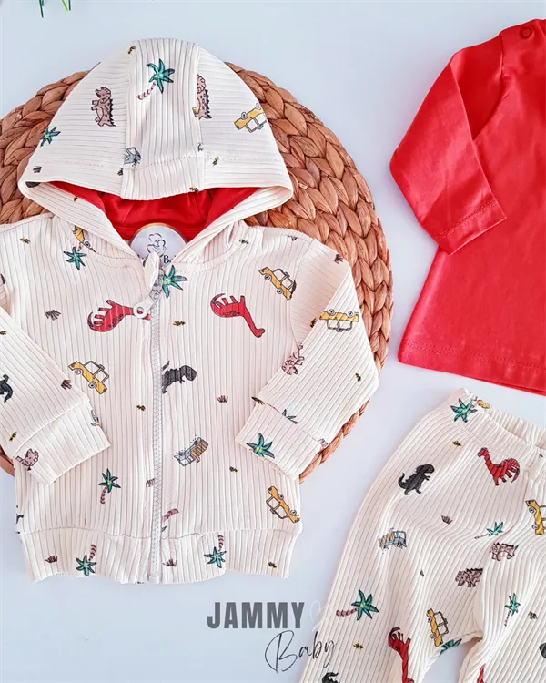 dinosaur camisole cardigan 3 piece set-tile red