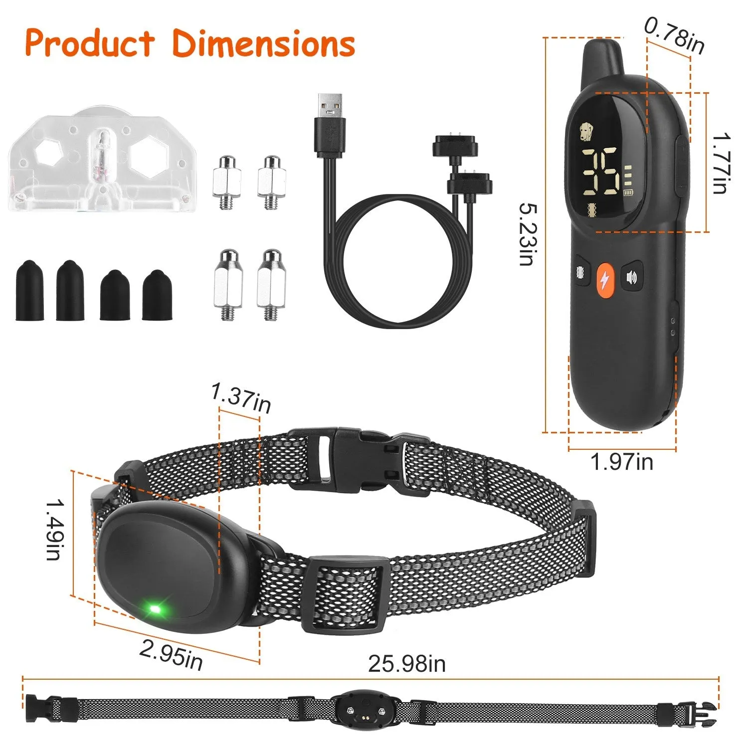 Dog Training Collar with Remote 2624FT 3 Modes Beep Shock Vibration Electric Rechargeable Correction Device IP67 Waterproof Transmitter Receiver for dogs 5lbs-132lbs