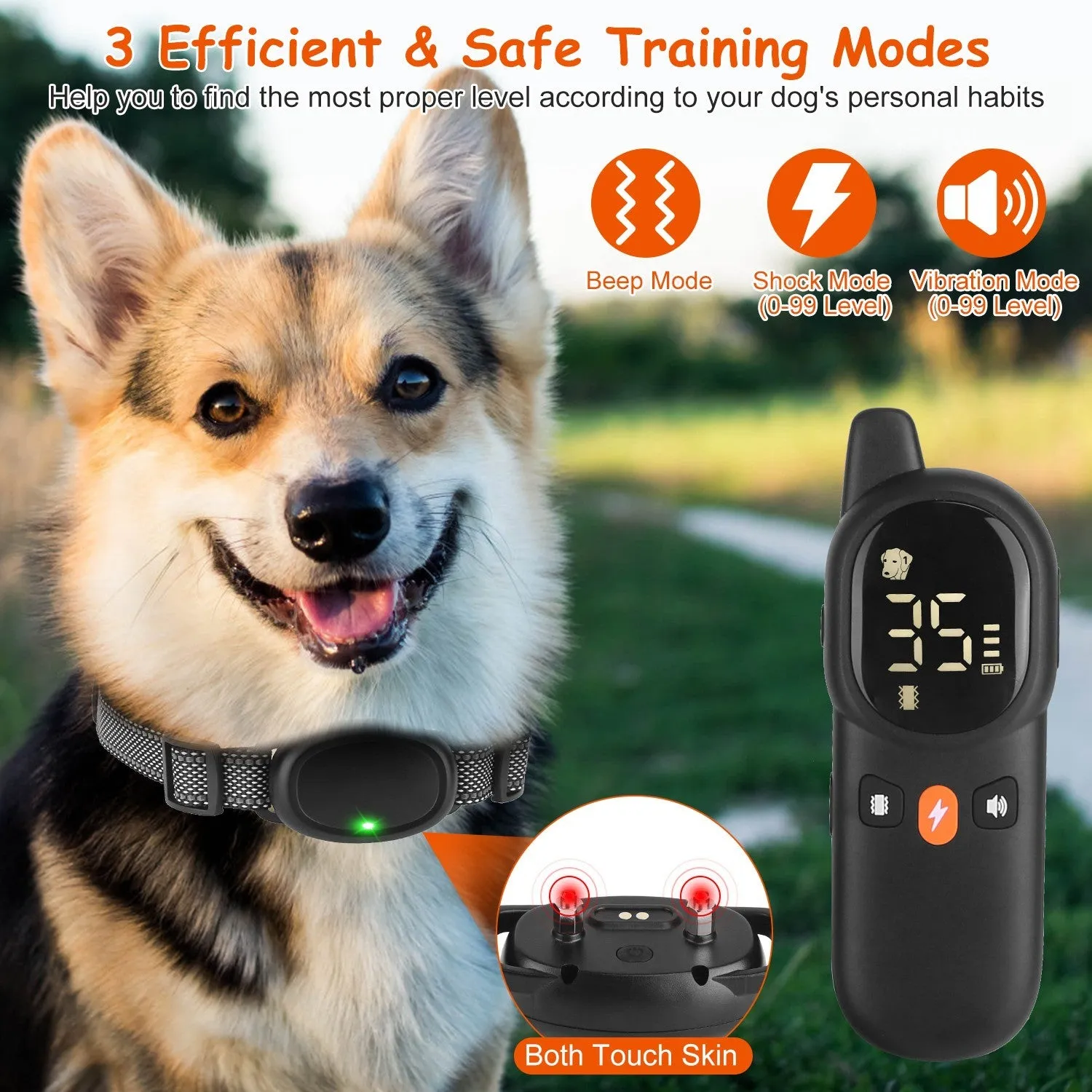 Dog Training Collar with Remote 2624FT 3 Modes Beep Shock Vibration Electric Rechargeable Correction Device IP67 Waterproof Transmitter Receiver for dogs 5lbs-132lbs