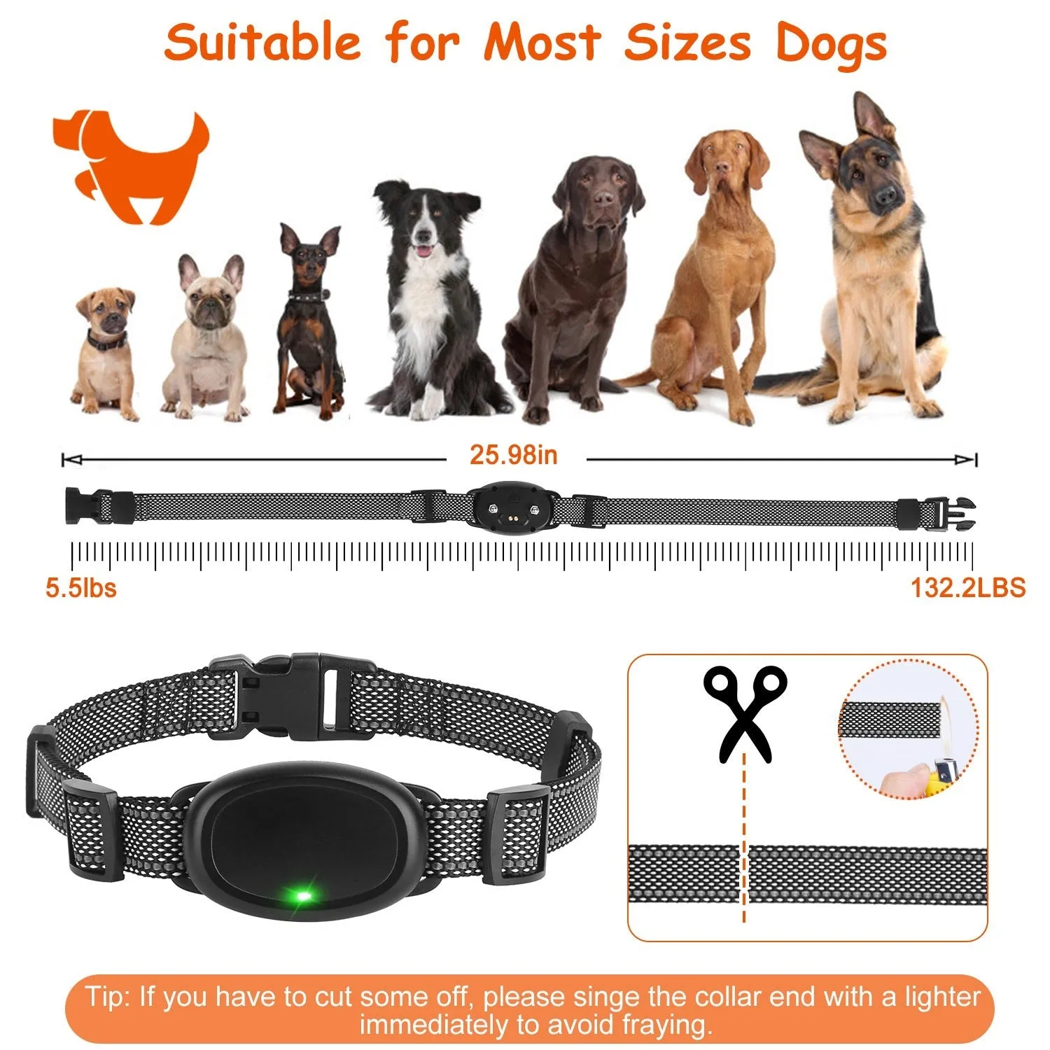 Dog Training Collar with Remote 2624FT 3 Modes Beep Shock Vibration Electric Rechargeable Correction Device IP67 Waterproof Transmitter Receiver for dogs 5lbs-132lbs