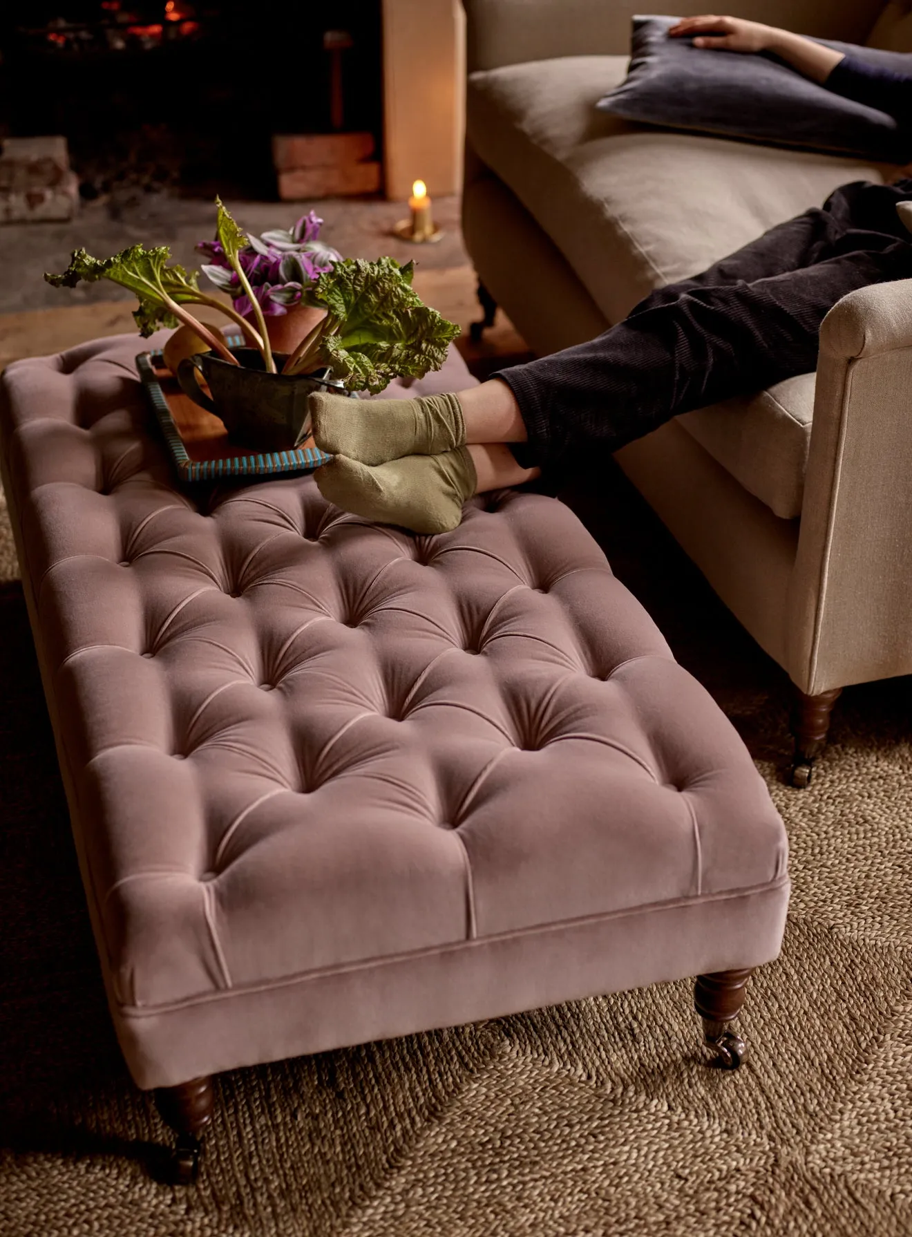 Elbert Ottoman, Ditsy Blue