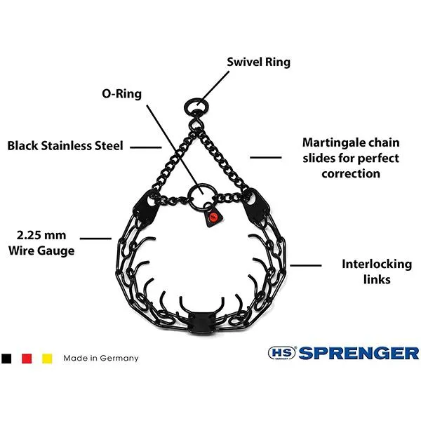 HERM SPRENGER - Black Stainless Steel ULTRA-PLUS Training Collar with Center-Plate and Assembly Chain