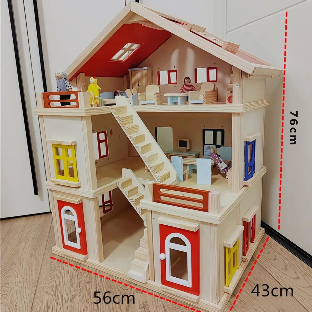 Large Wooden Dollhouse with Furniture: Creative Play