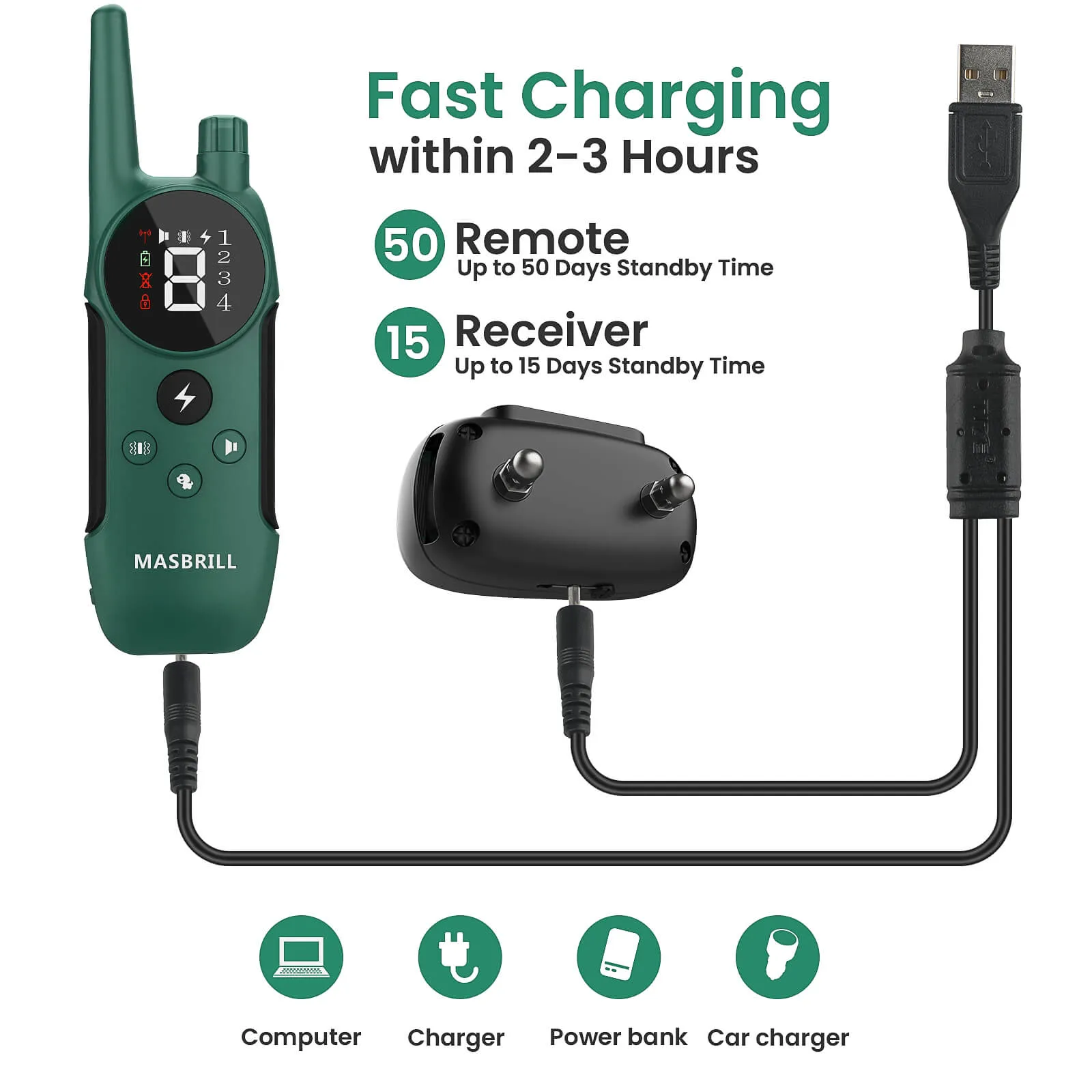 MASBRILL Dog Shock Collar with Remote Rechargeable Electric Dog Training Collar -912