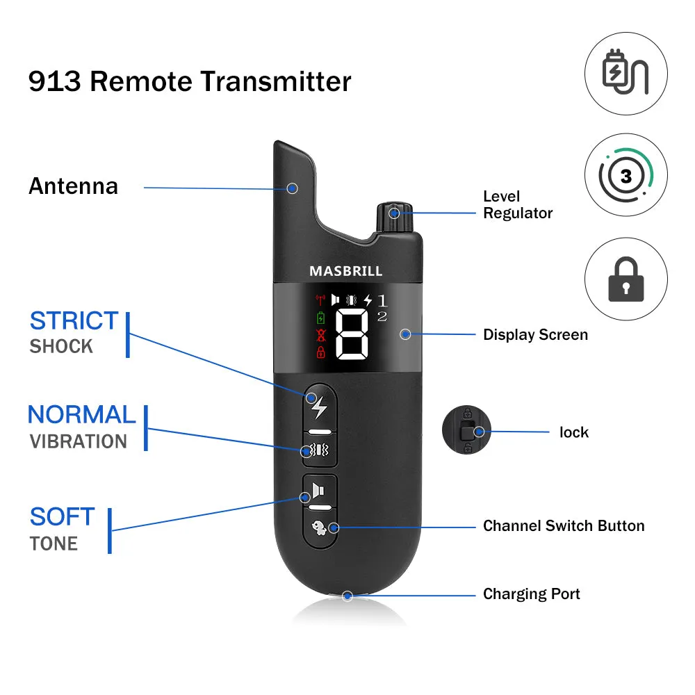 MASBRILL Dog Training Collar Rechargeable IPX7 Waterproof-913-2000ft