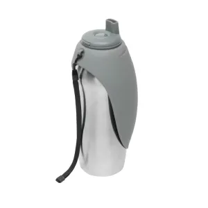 Messy Mutts Stainless Steel Travel Water Bottle Flip Up Bowl, Grey 24oz