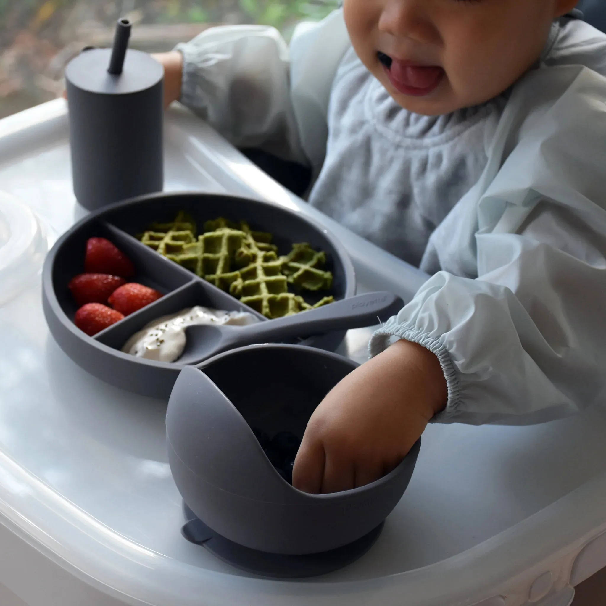 Playette Baby Silicone Feeding Set - 4 Piece - Grey