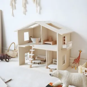 Premium Quality Wooden Doll House With Furniture Set 2 Years  