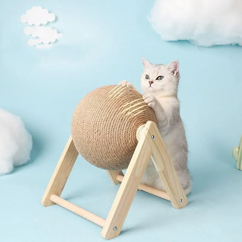 Wear-Resistant Cat Scratching Ball Toy – Sisal Rope and Wood, Protects Furniture