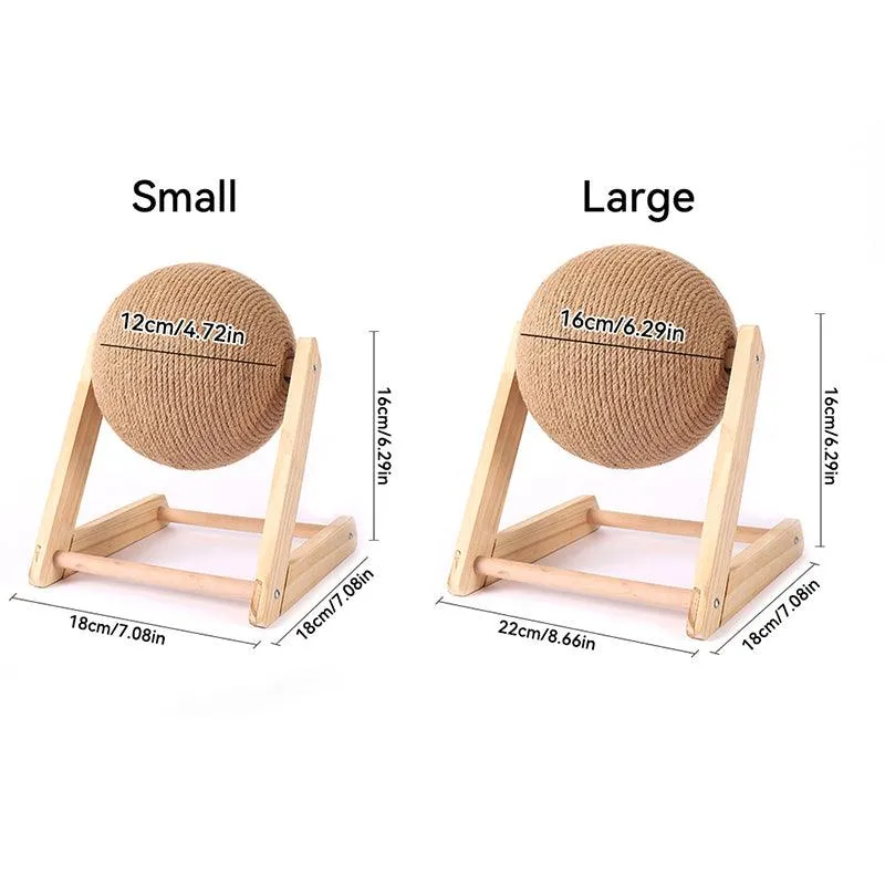 Wear-Resistant Cat Scratching Ball Toy – Sisal Rope and Wood, Protects Furniture