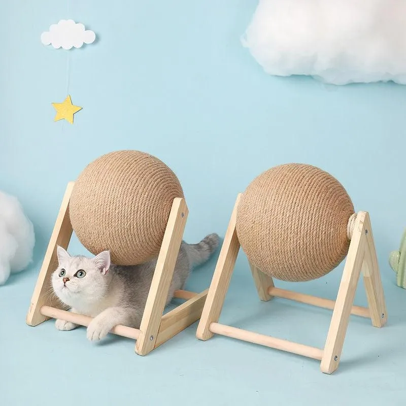 Wear-Resistant Cat Scratching Ball Toy – Sisal Rope and Wood, Protects Furniture