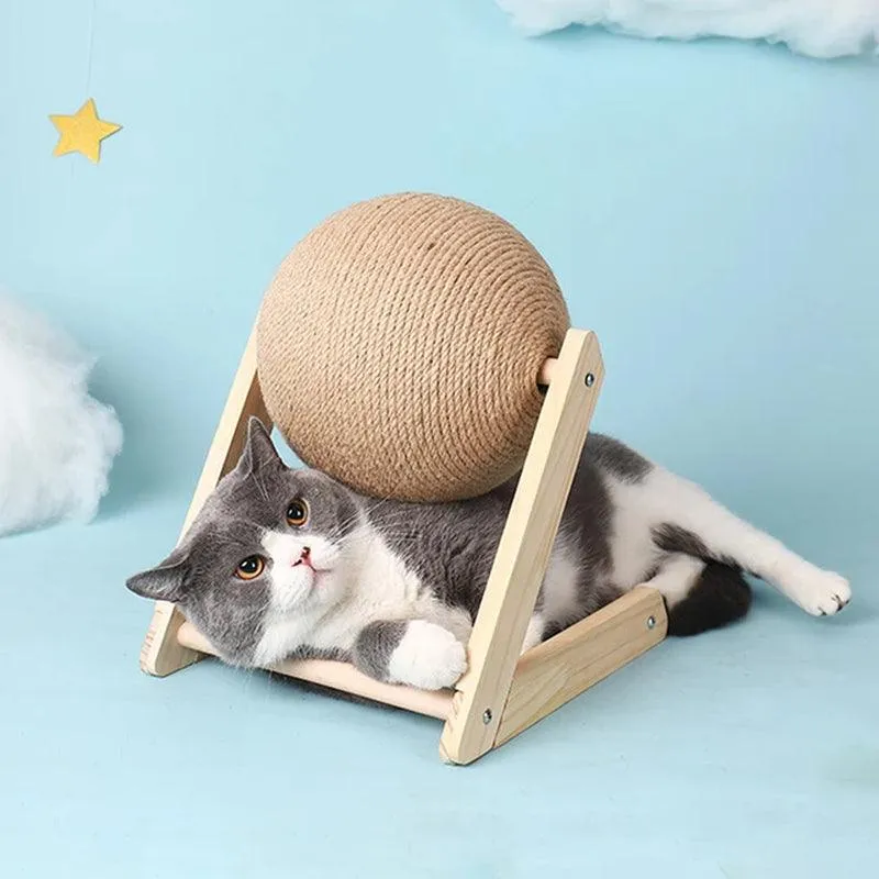 Wear-Resistant Cat Scratching Ball Toy – Sisal Rope and Wood, Protects Furniture